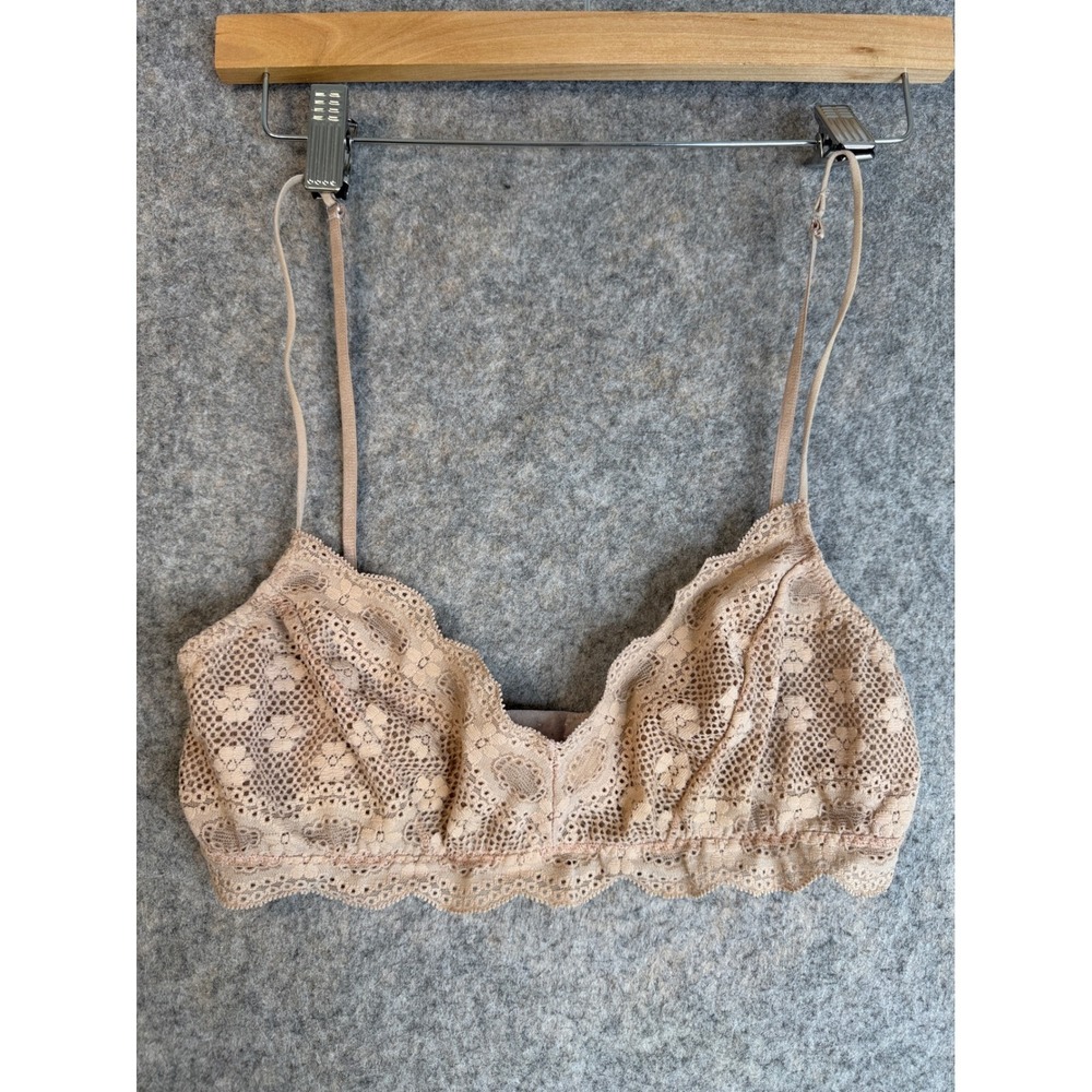 Eberjey India Lace Retro Bralette Womens M/L Tan Sheer Unlined V-Neck Adjustable